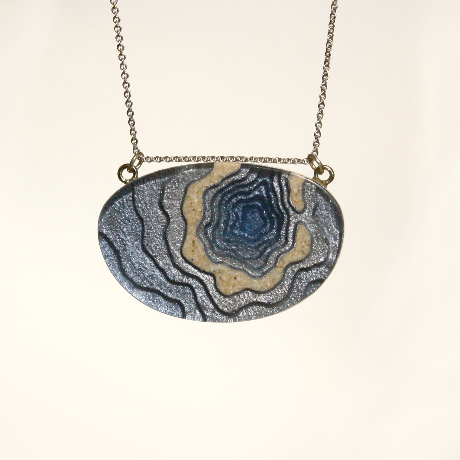 Silver Atoll Pendant Necklace – Aqua & Ultramarine Resin with Sand Design Jewelry La Vie Bien Silver Atoll Pendant Necklace – Aqua & Ultramarine Resin with Sand Design