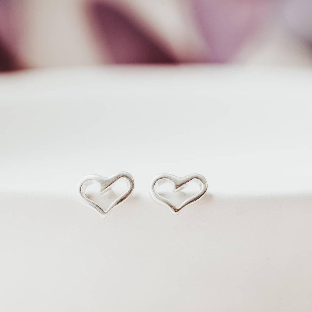 Silver Open Heart Stud Earrings Earrings La Vie Bien Silver Open Heart Stud Earrings