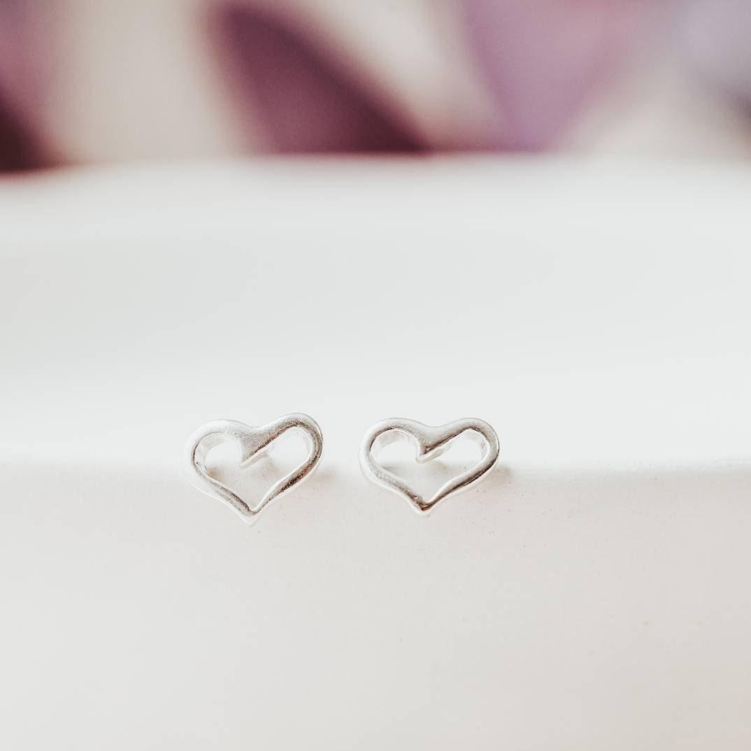 Silver Open Heart Stud Earrings Earrings La Vie Bien Silver Open Heart Stud Earrings