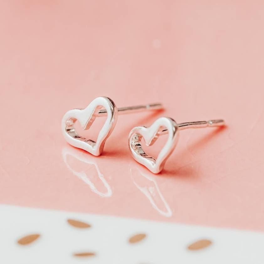 Silver Open Heart Stud Earrings Earrings La Vie Bien Silver Open Heart Stud Earrings