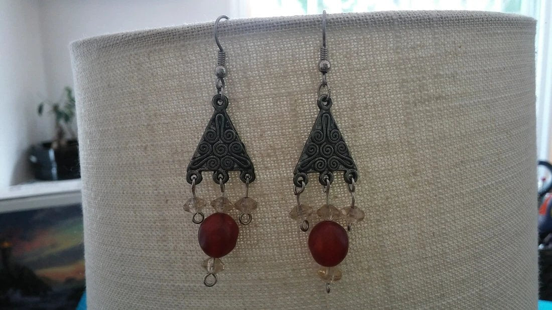 Red and yellow beaded earrings for pierced ears, for pierced ears, handmade jewelry perfect for gifting, made in Michigan USA by My Store