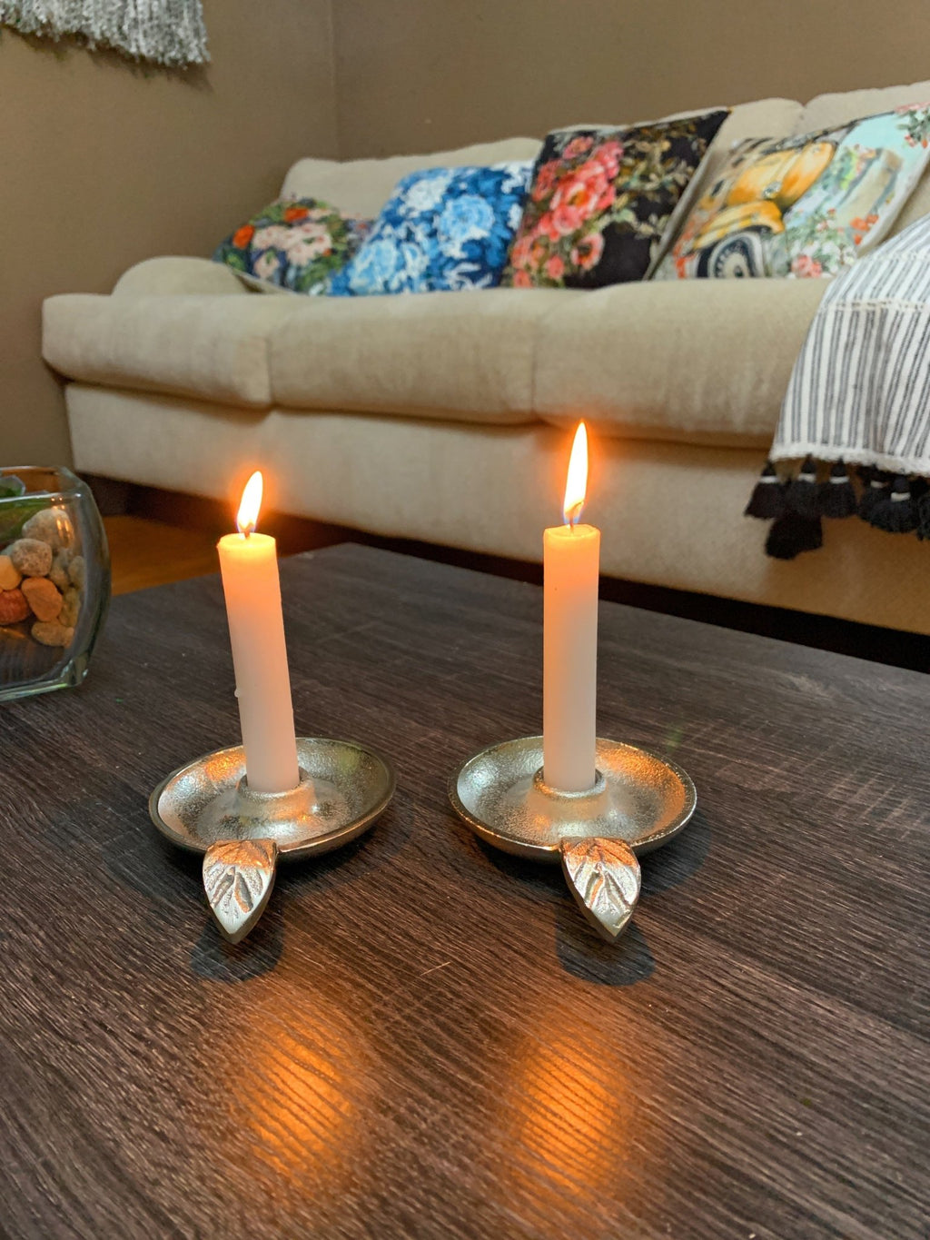 Silver Taper Candlestick Holder Dish Set of 2 home Decor La Vie Bien Silver Taper Candlestick Holder Dish Set of 2