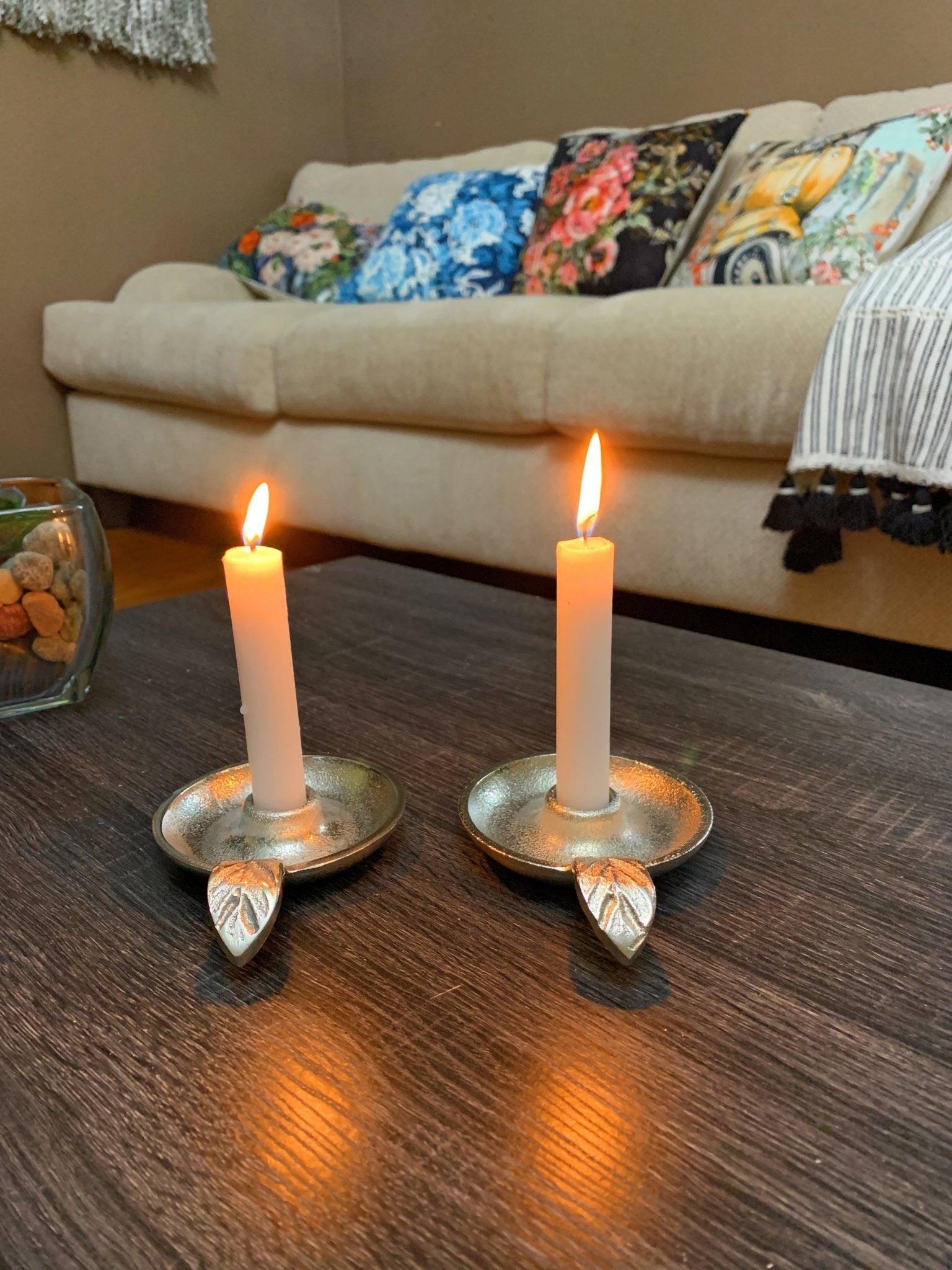 Silver Taper Candlestick Holder Dish Set of 2 home Decor La Vie Bien Silver Taper Candlestick Holder Dish Set of 2