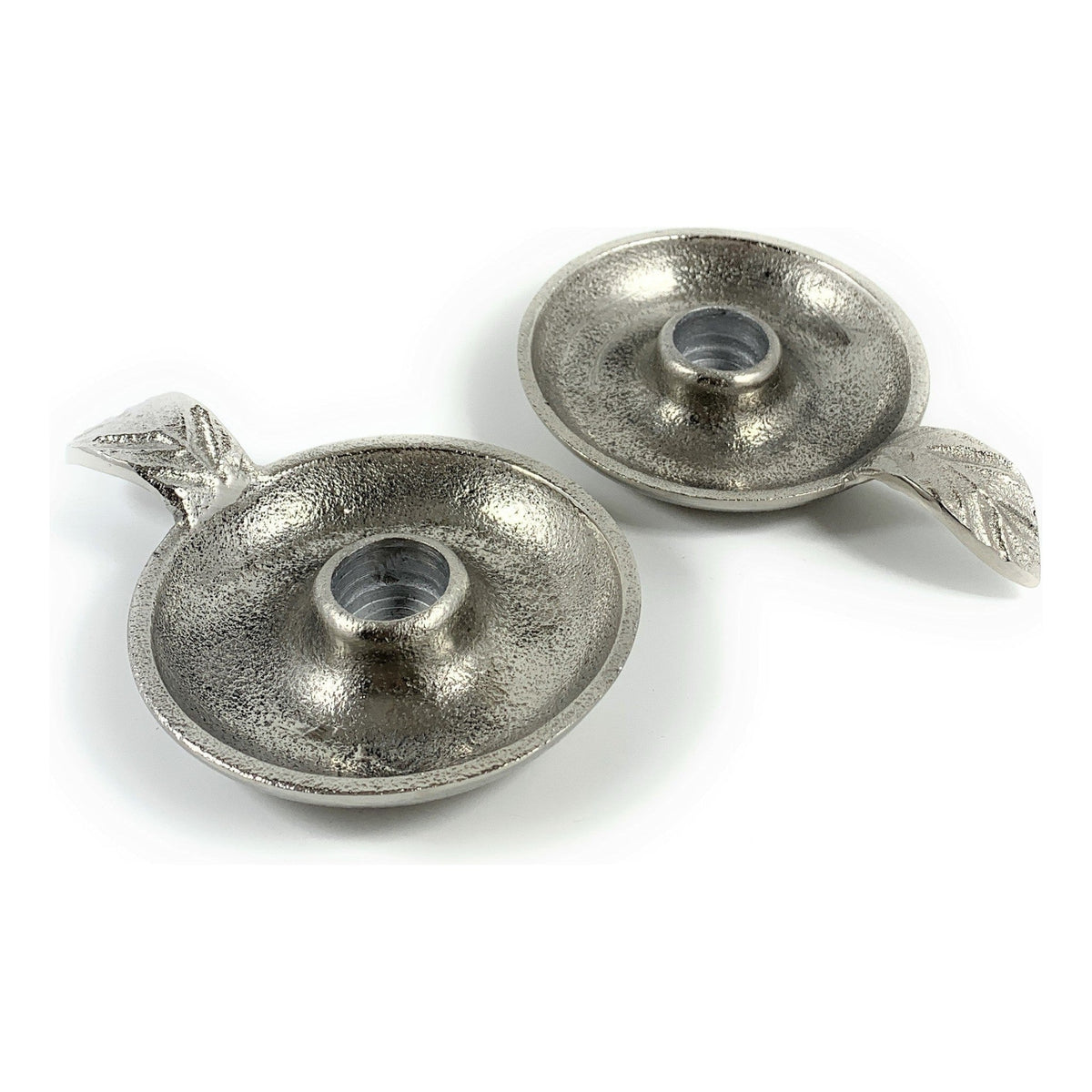 Silver Taper Candlestick Holder Dish Set of 2