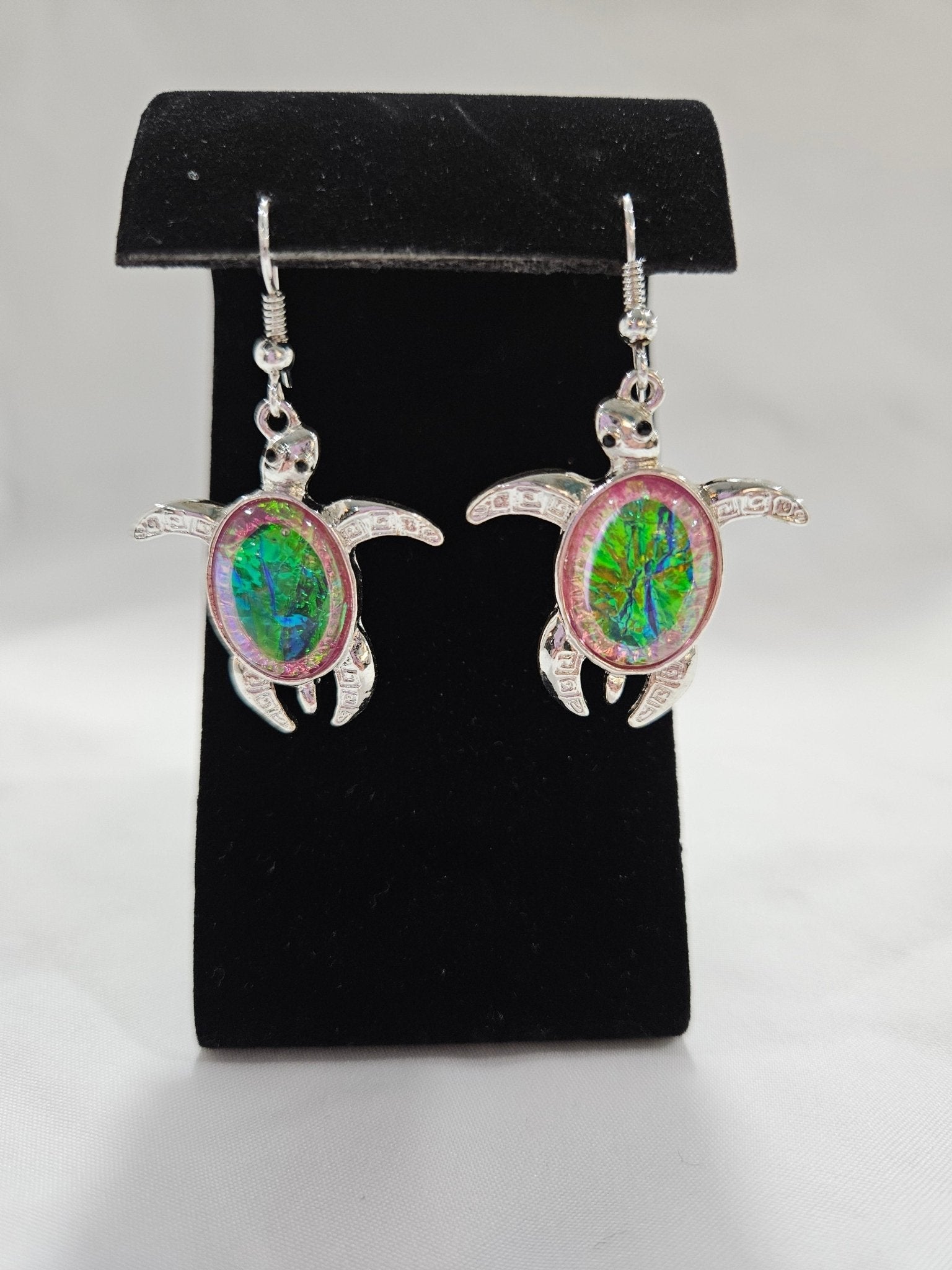 Silver With Iridescent Stone Turtle Earrings Jewelry La Vie Bien Silver With Iridescent Stone Turtle Earrings