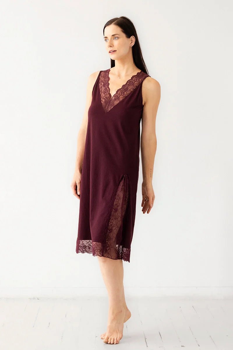 Simone Lace Trim Pima Cotton Gown NIGHTGOWN La Vie Bien Simone Lace Trim Pima Cotton Gown