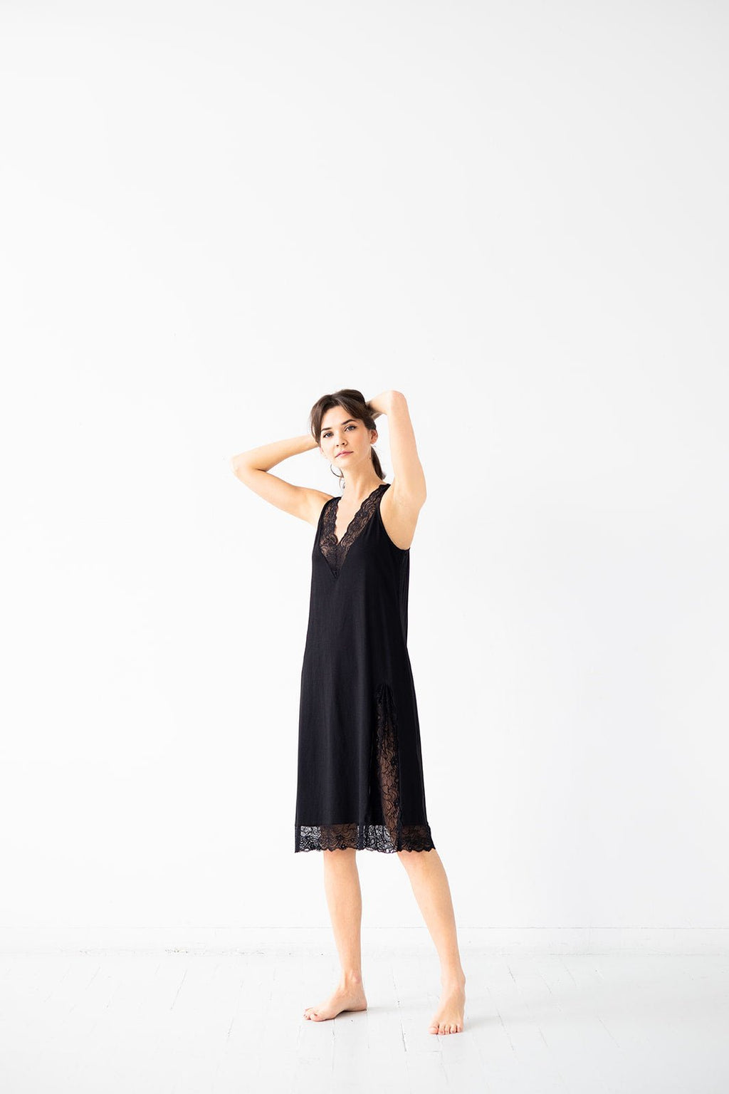 Simone Lace Trim Pima Cotton Gown NIGHTGOWN La Vie Bien Simone Lace Trim Pima Cotton Gown