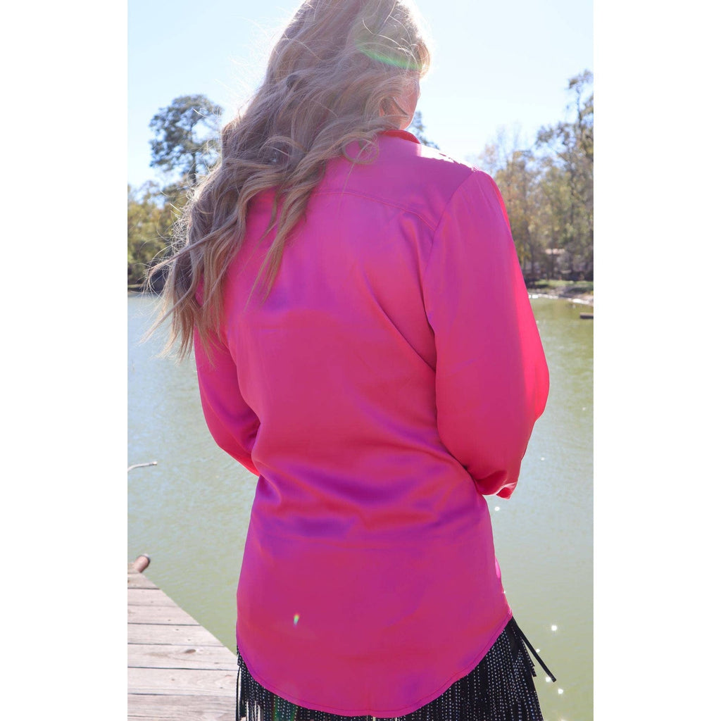 [Size 1X - 3X] Dolly Duo Satin Button Up Blouse w/ Rhinestones | Western Cowgirl Plus Size Shirt