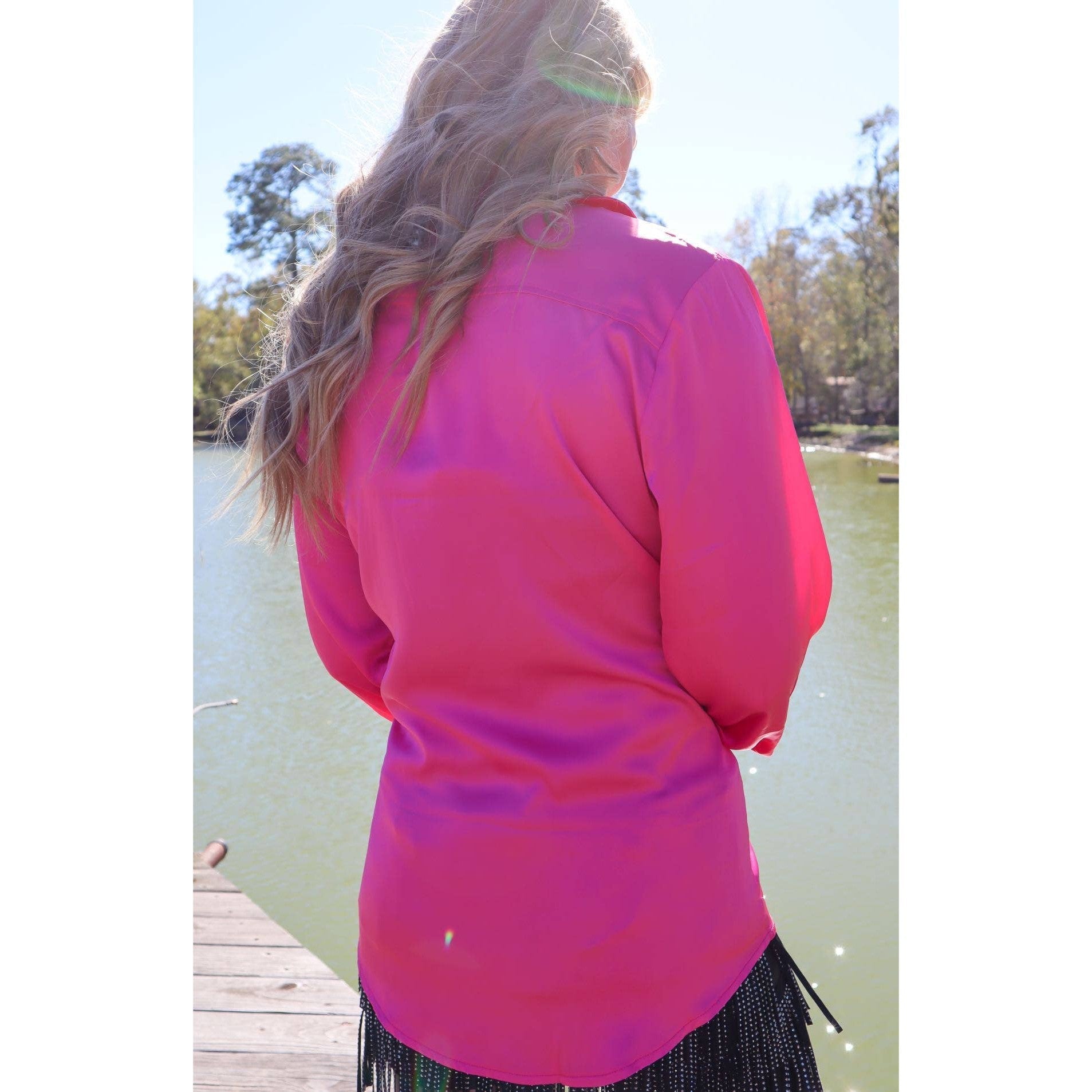 [Size 1X - 3X] Dolly Duo Satin Button Up Blouse w/ Rhinestones | Western Cowgirl Plus Size Shirt
