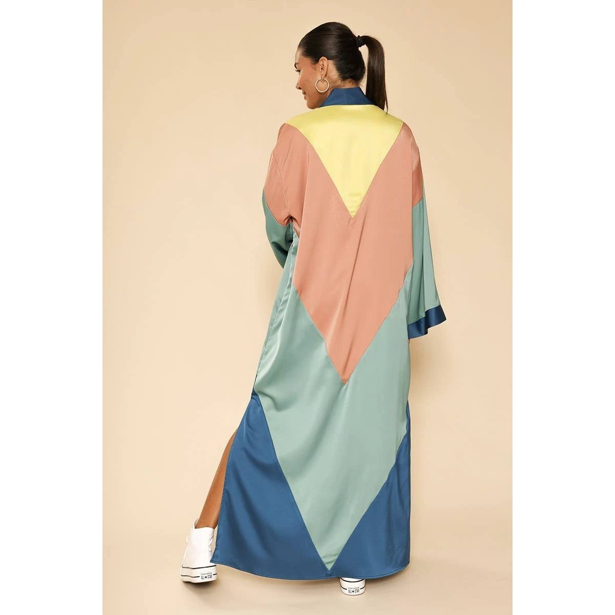 [SIZE L] Chevron Kimono Big Long Textured Satin Duster | Light Jacket, Outdoor Robe, Swimsuit Coverup Apparel La Vie Bien [SIZE L] Chevron Kimono Big Long Textured Satin Duster | Light Jacket, Outdoor Robe, Swimsuit Coverup