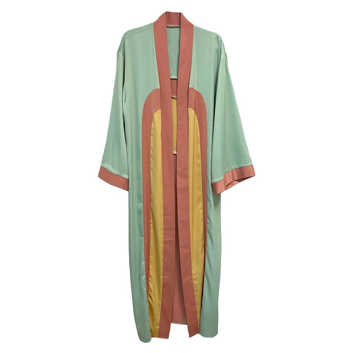 [Size L Remaining] Miss Sparkling Retro Arch Kimono Big Long Textured Satin Duster | Light Jacket, Outdoor Robe, Swimsuit Coverup | Sizes SM - XL