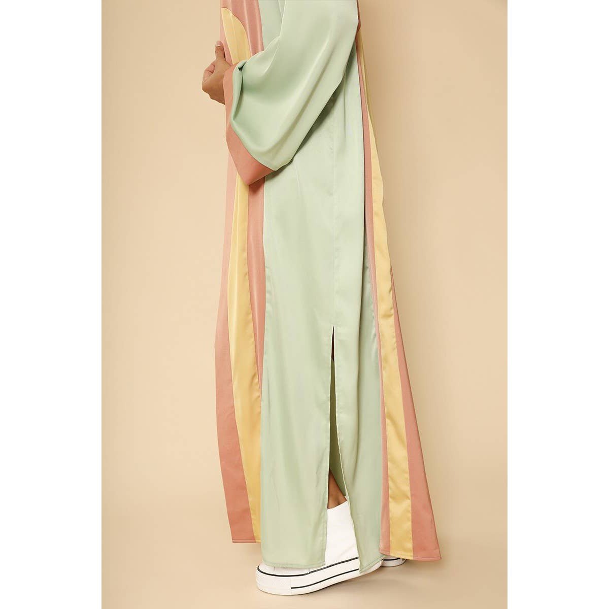 [Size L Remaining] Miss Sparkling Retro Arch Kimono Big Long Textured Satin Duster | Light Jacket, Outdoor Robe, Swimsuit Coverup | Sizes SM - XL