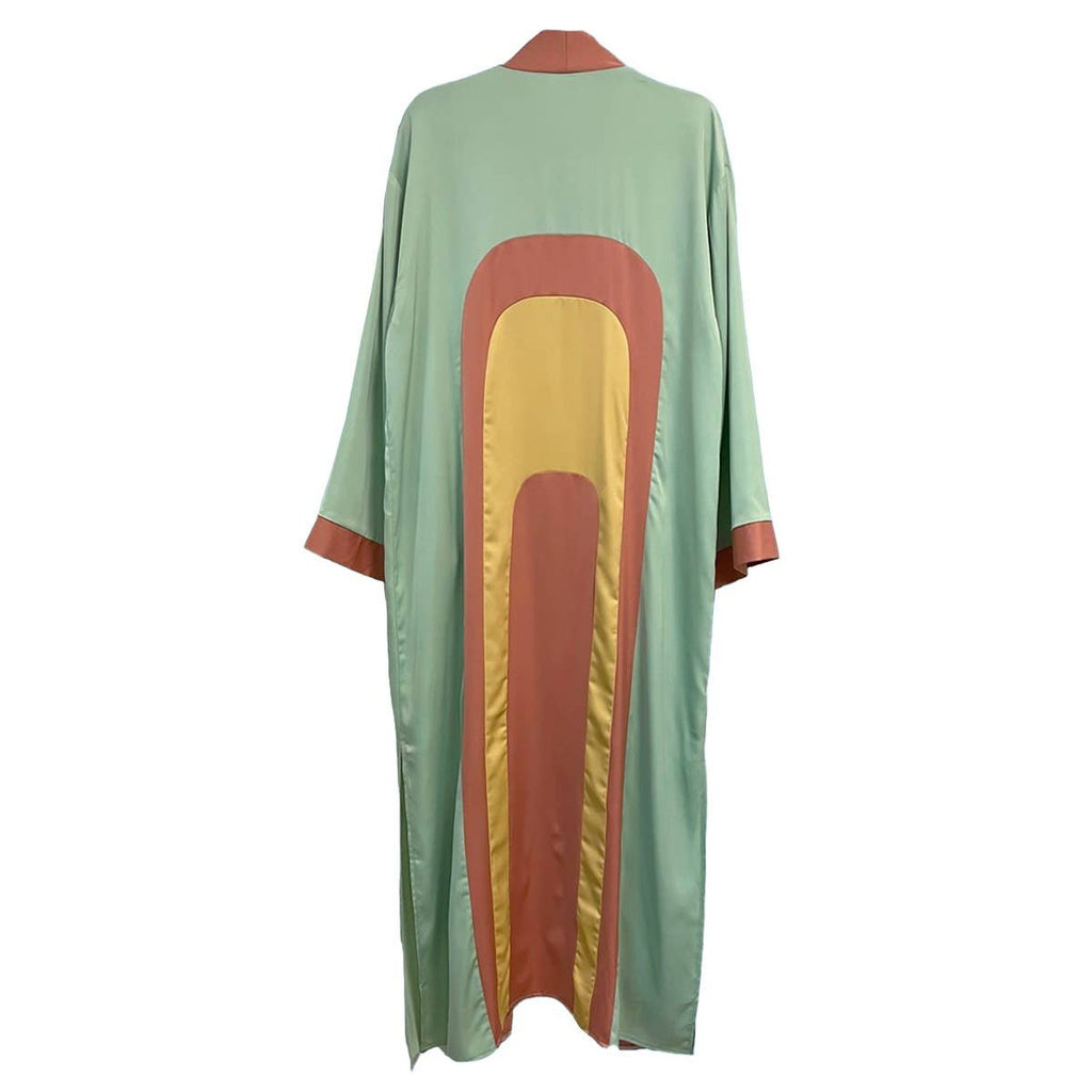 [Size L Remaining] Miss Sparkling Retro Arch Kimono Big Long Textured Satin Duster | Light Jacket, Outdoor Robe, Swimsuit Coverup | Sizes SM - XL