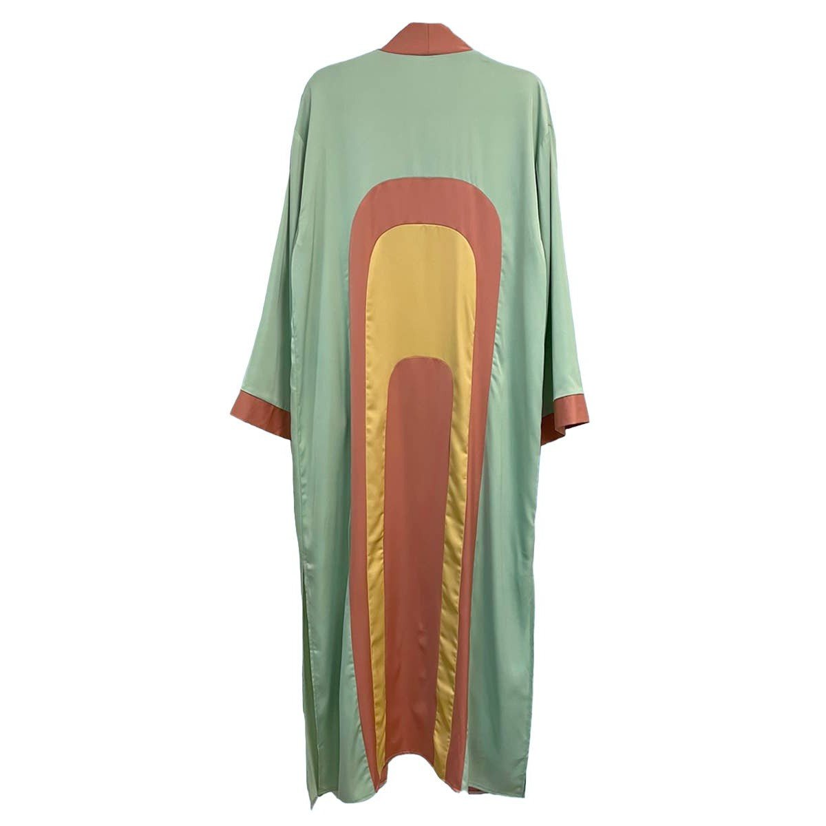 [Size L Remaining] Miss Sparkling Retro Arch Kimono Big Long Textured Satin Duster | Light Jacket, Outdoor Robe, Swimsuit Coverup | Sizes SM - XL