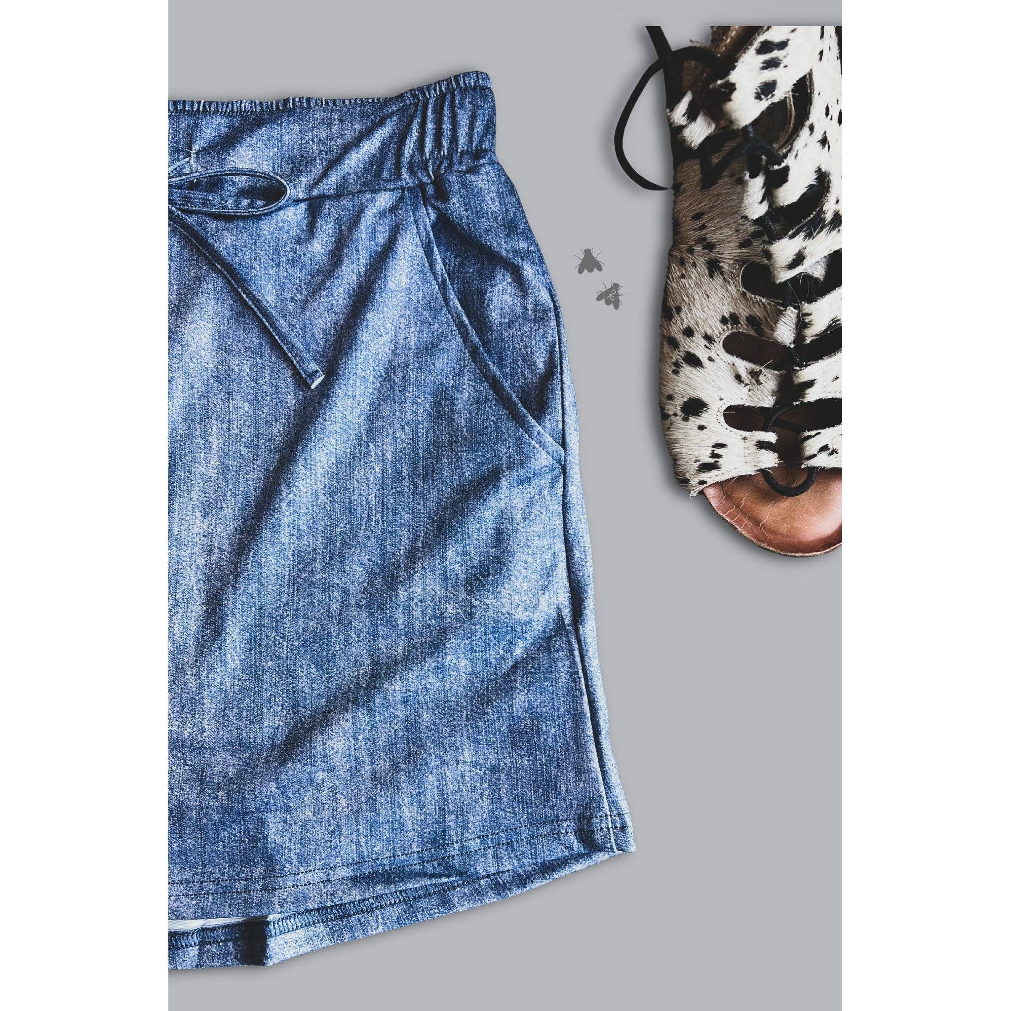[Size M - 2X] Stretch Faux Denim Athletic Style Skort