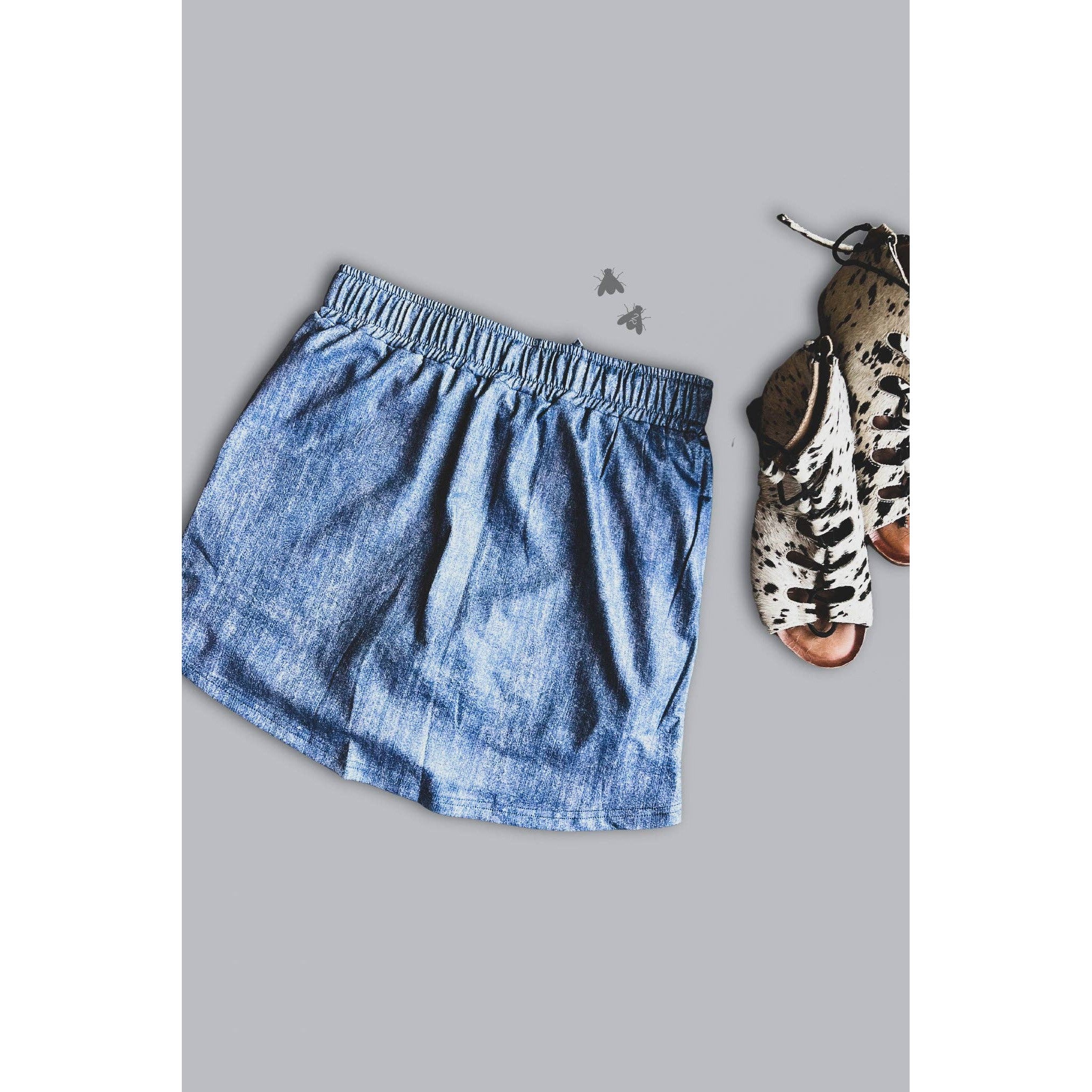 [Size M - 2X] Stretch Faux Denim Athletic Style Skort