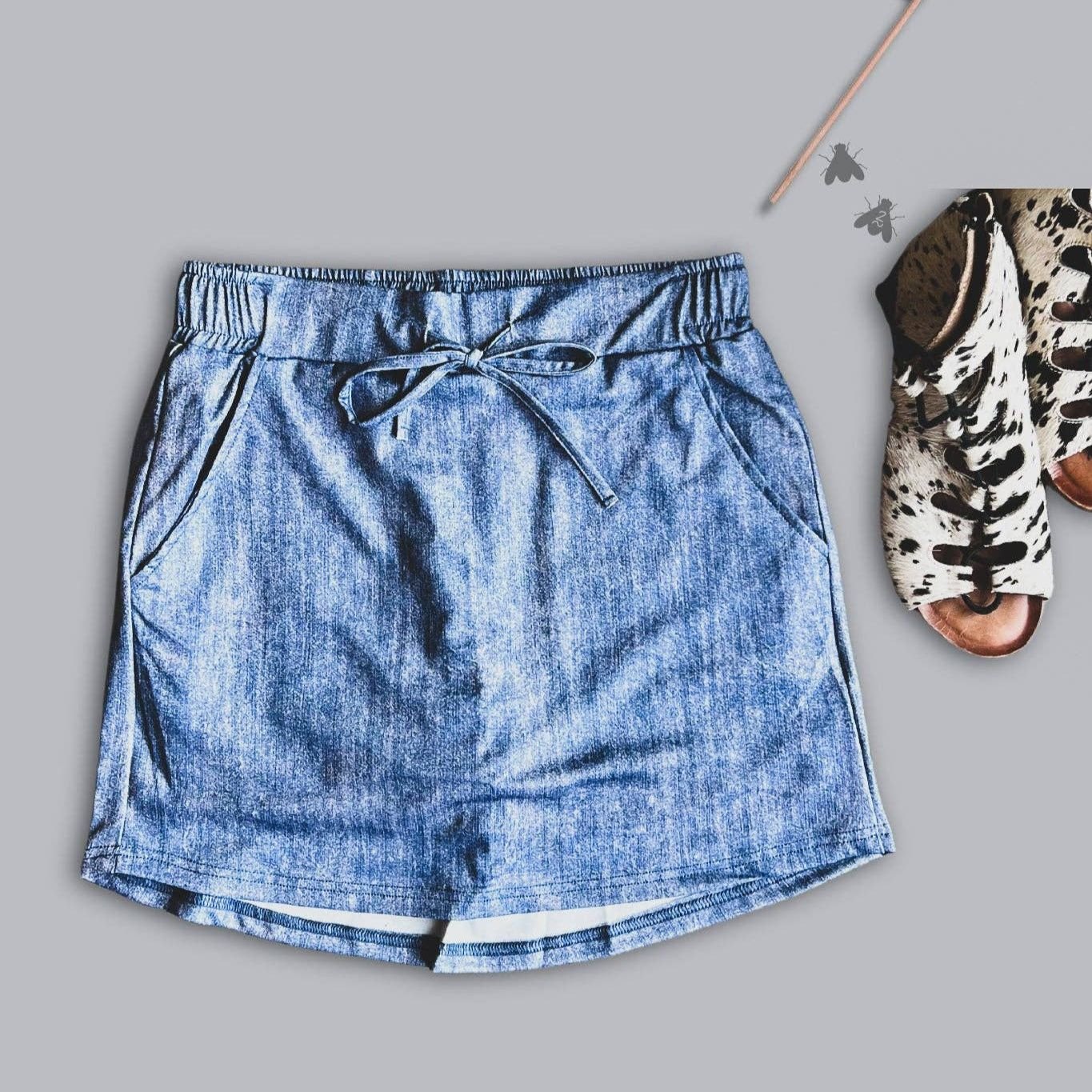 [Size M - 2X] Stretch Faux Denim Athletic Style Skort