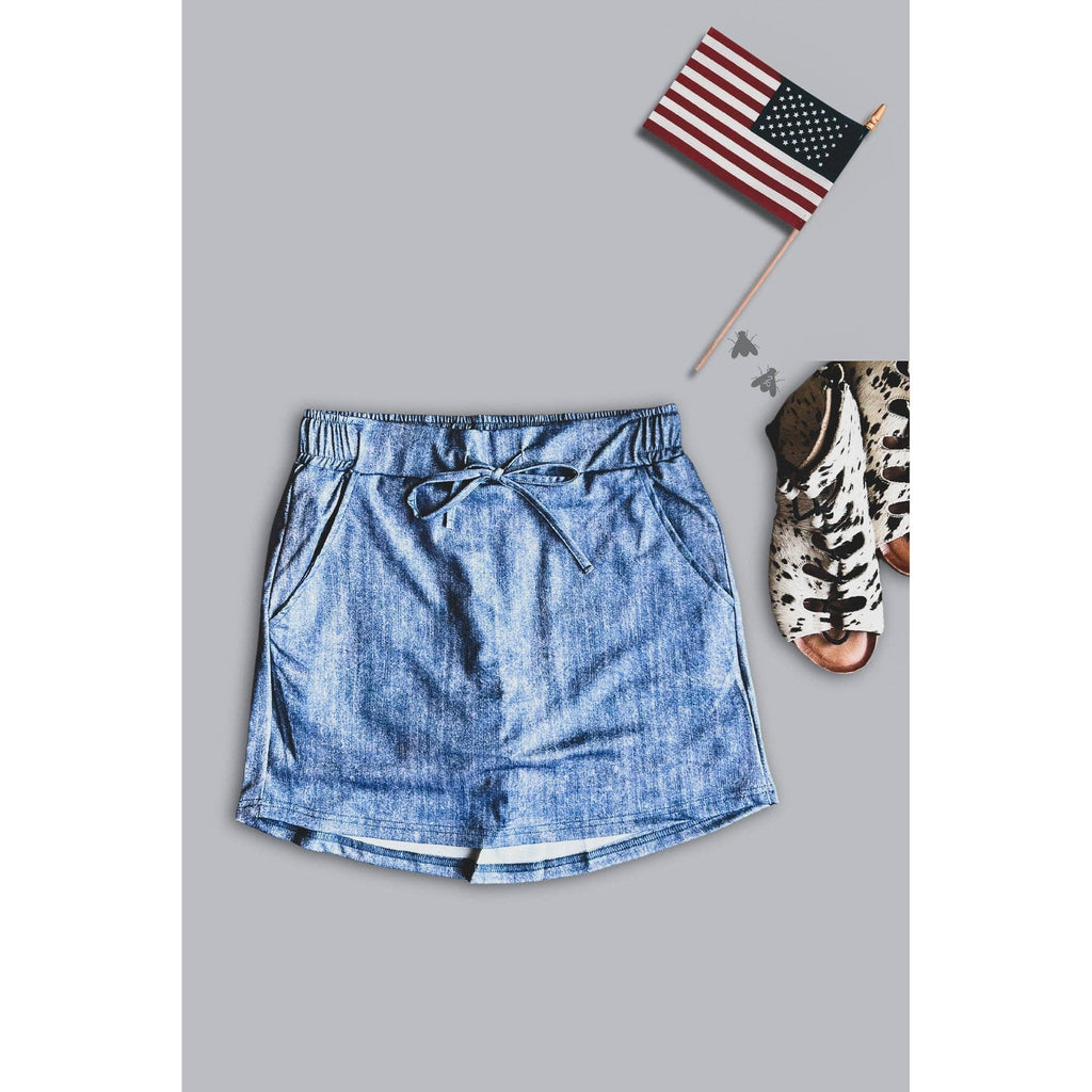 [Size M - 2X] Stretch Faux Denim Athletic Style Skort