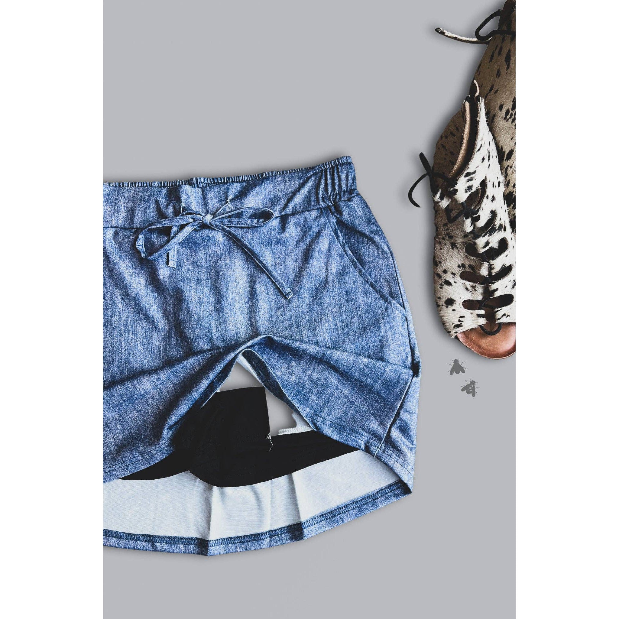 [Size M - 2X] Stretch Faux Denim Athletic Style Skort