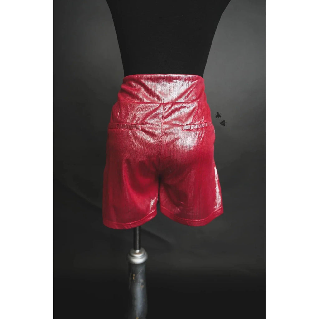 [Size M - 3X] Shiny Short Firework in Red | Metallic Stretch Fabric