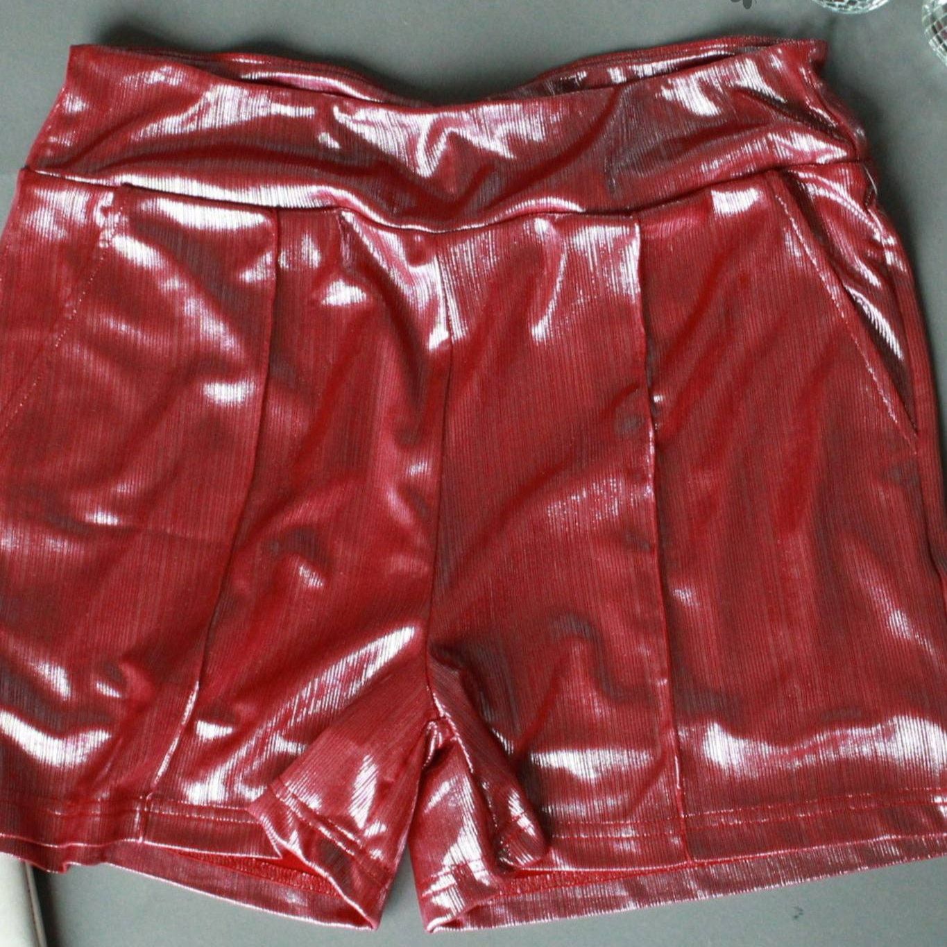 [Size M - 3X] Shiny Short Firework in Red | Metallic Stretch Fabric