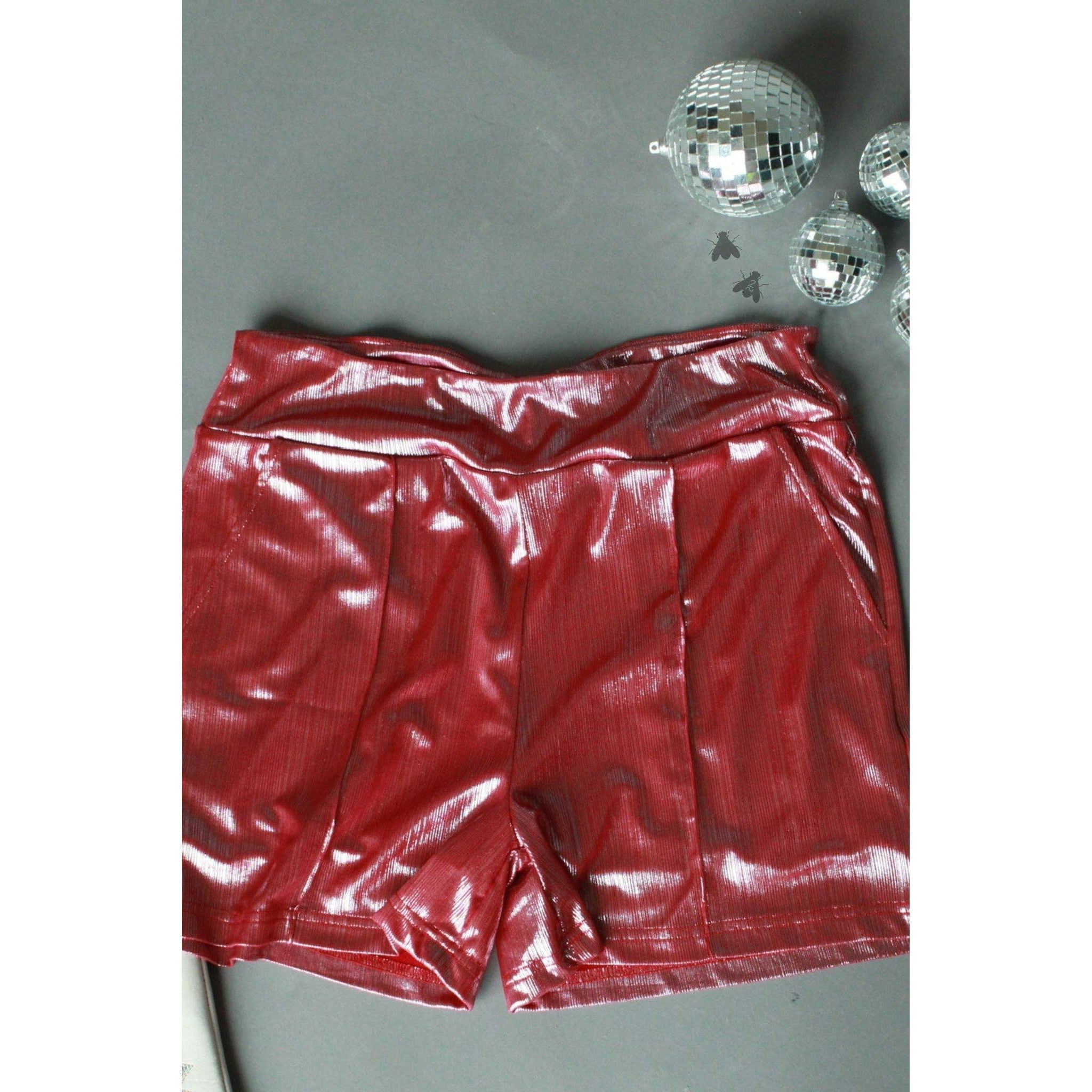 [Size M - 3X] Shiny Short Firework in Red | Metallic Stretch Fabric