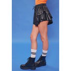 [Size S-L] Drawstring Waisted Tiered Ruffle Faux Leather Shorts Skort in Black by The Bullish Store