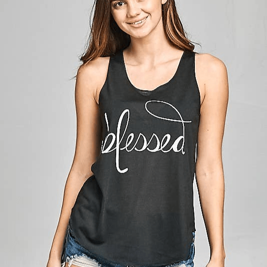 [Size SM remaining] Blessed Graphic Tank Top, Yoga Tank