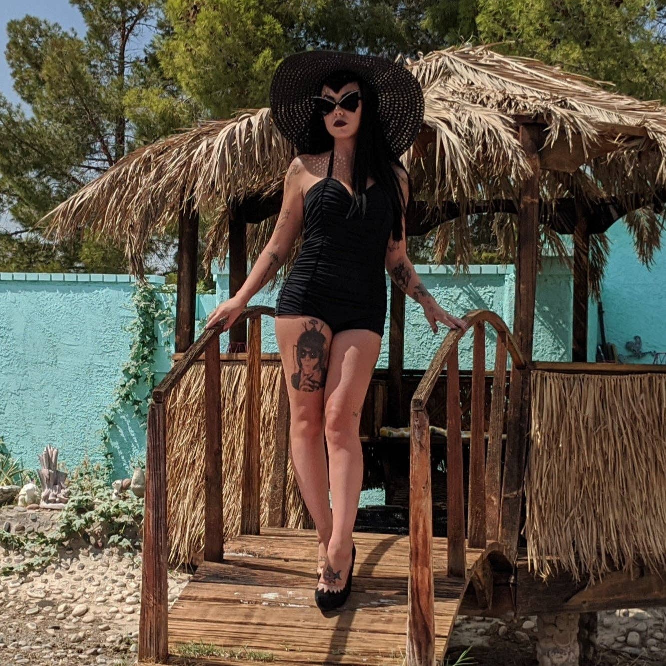 [Size XS Remaining] Pinup 1950s Rosie Retro One - Piece Swimsuit in Floral Prints, Black or Wine | 50s Inspired Swimsuit