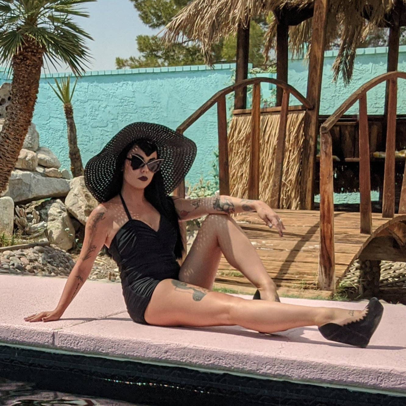 [Size XS Remaining] Pinup 1950s Rosie Retro One - Piece Swimsuit in Floral Prints, Black or Wine | 50s Inspired Swimsuit