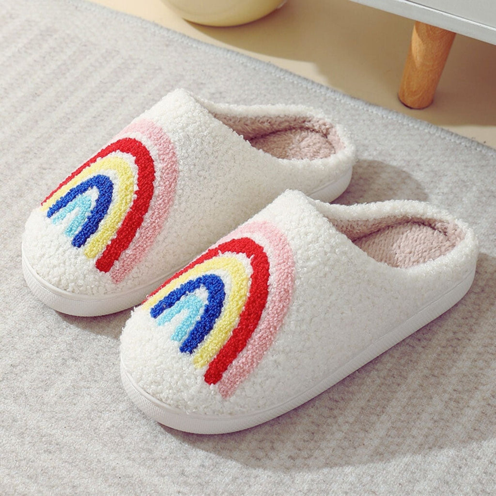 [Sizes 7 - 8 Remaining] Rainbow Plush Cozy Women's Slippers | Giftable Slip - On Mules House Shoes