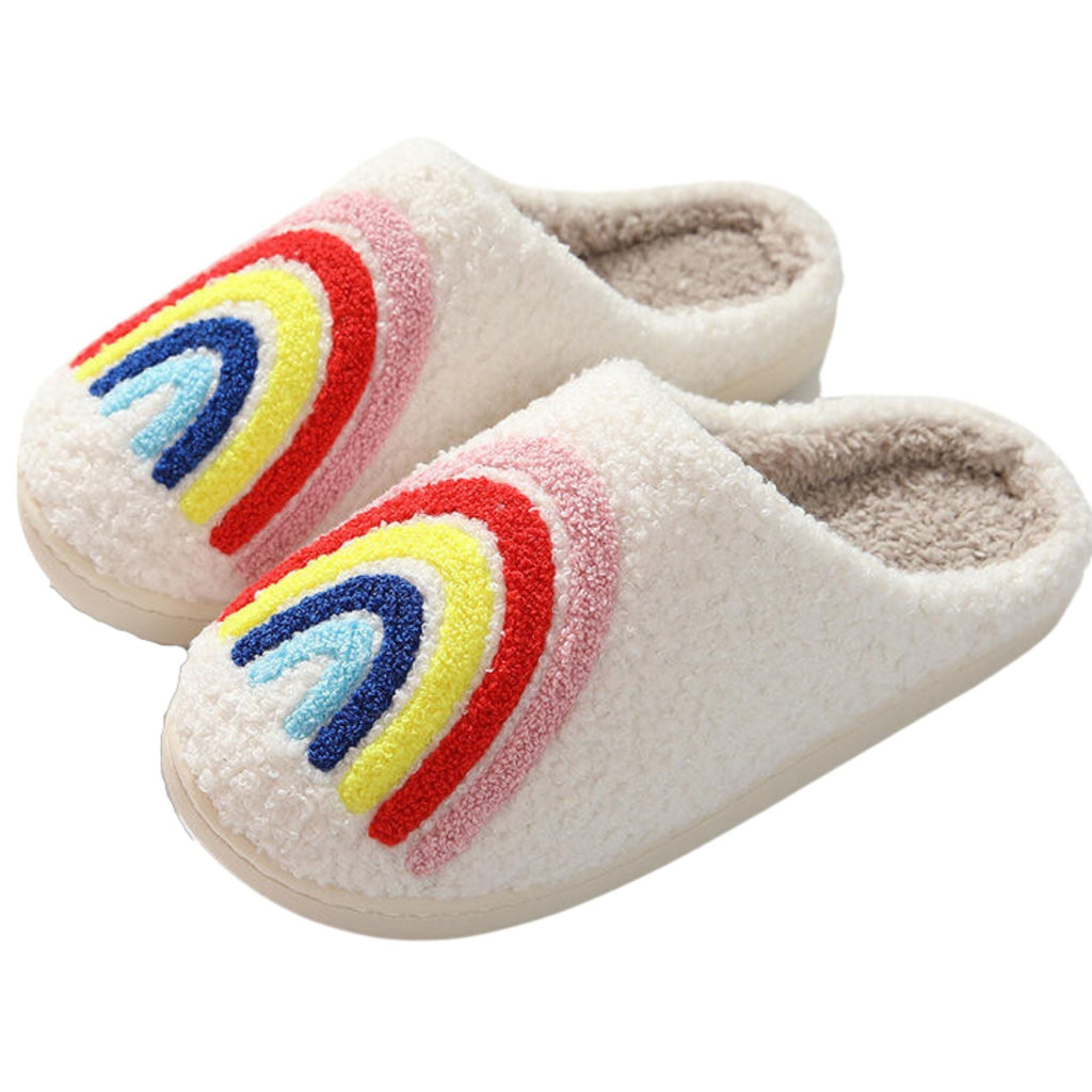 [Sizes 7 - 8 Remaining] Rainbow Plush Cozy Women's Slippers | Giftable Slip - On Mules House Shoes