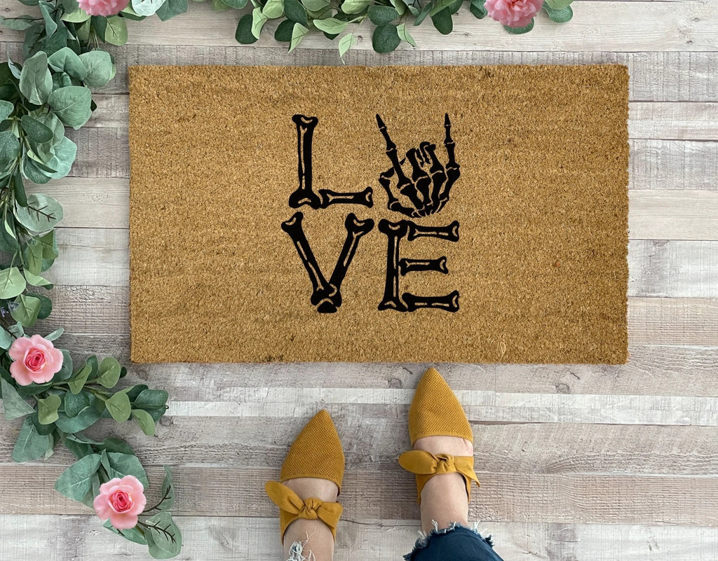 Skeleton Hands Love Valentine's Day Doormat by Nickel Designs Custom Doormats