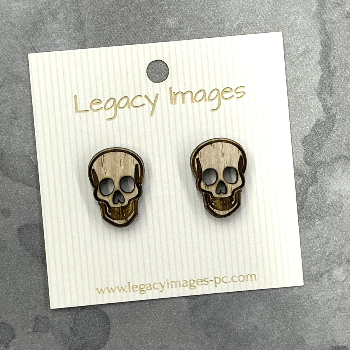 Skull Earrings - Wood Stud Earrings