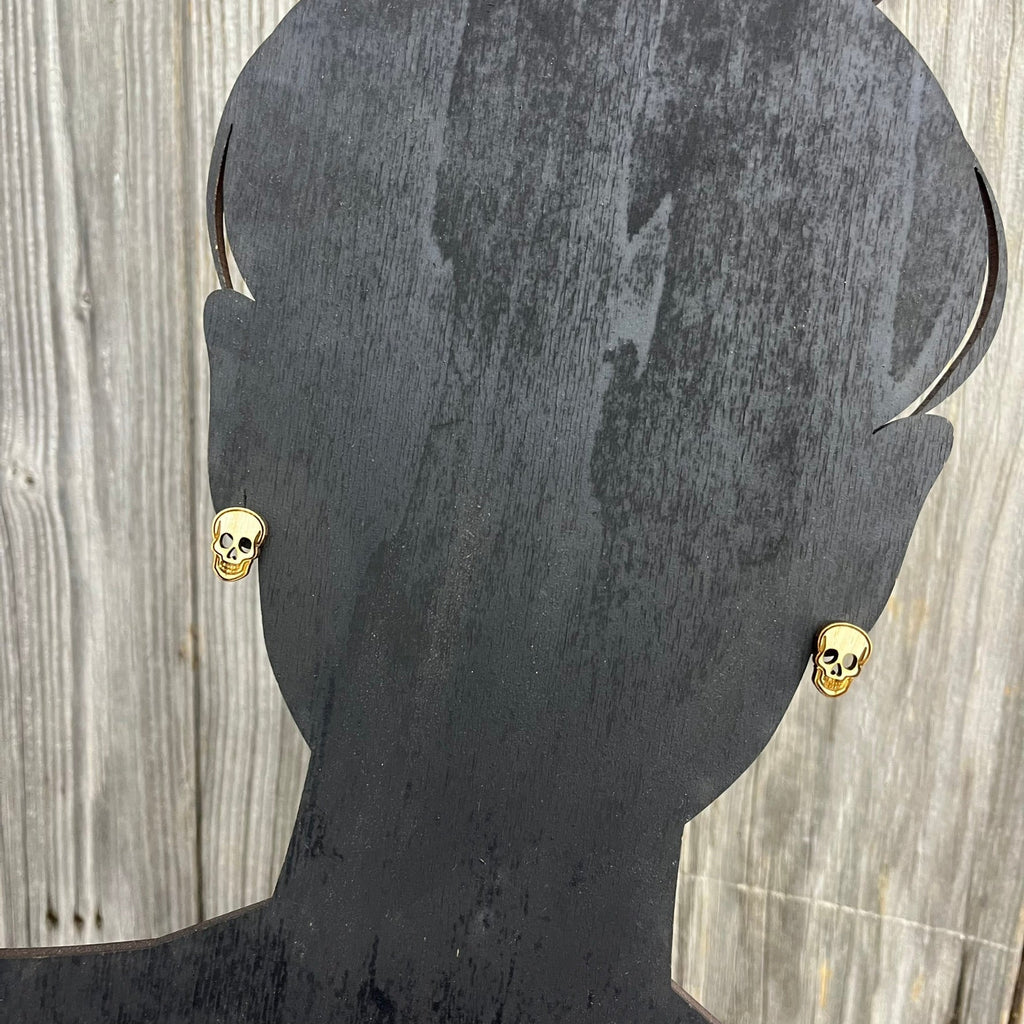Skull Earrings - Wood Stud Earrings