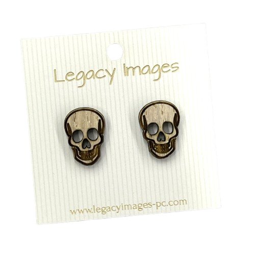 Skull Earrings - Wood Stud Earrings