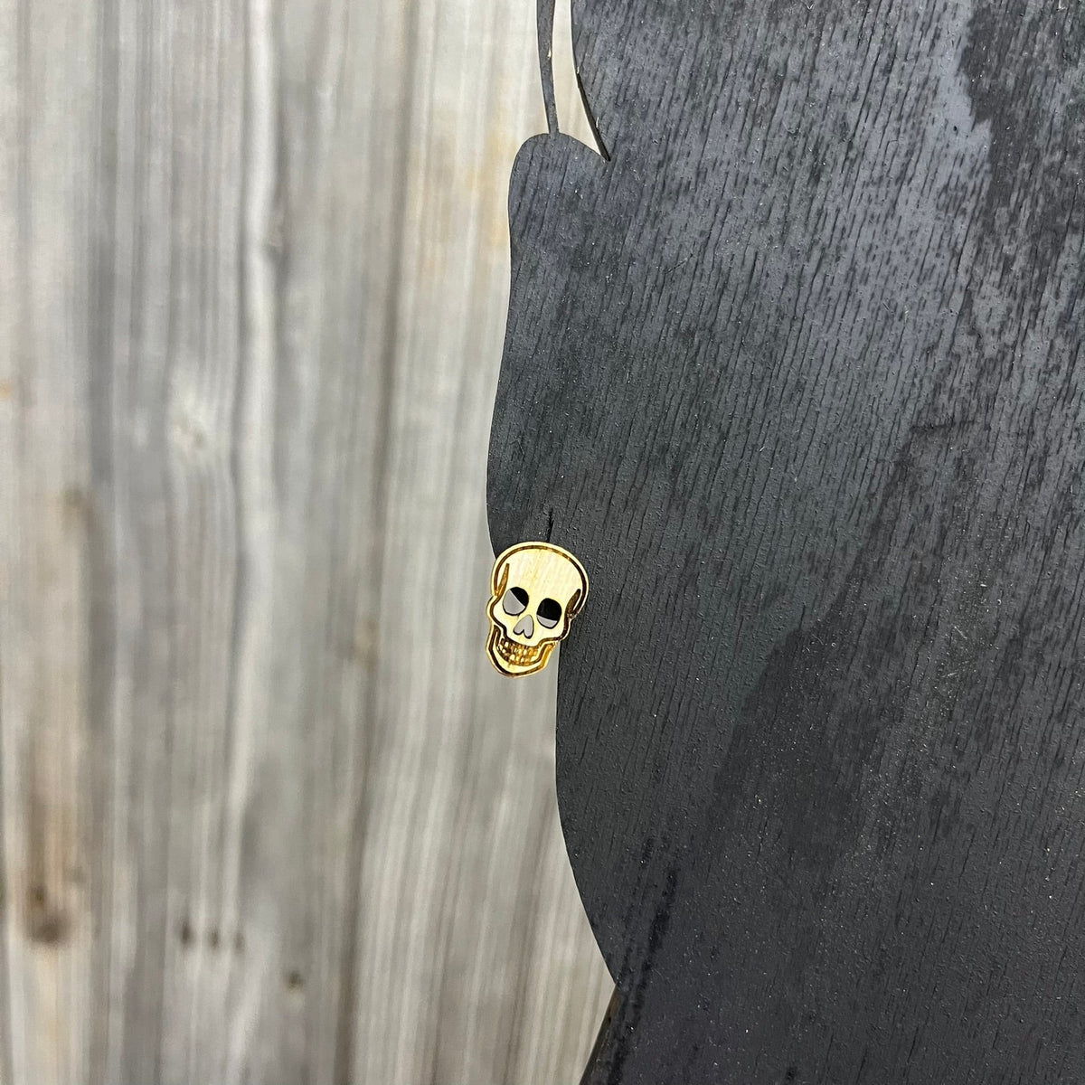 Skull Earrings - Wood Stud Earrings