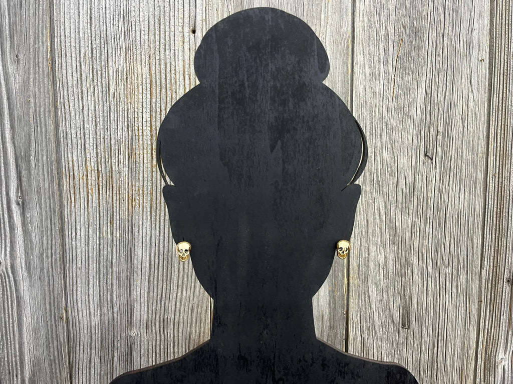 Skull Earrings - Wood Stud Earrings