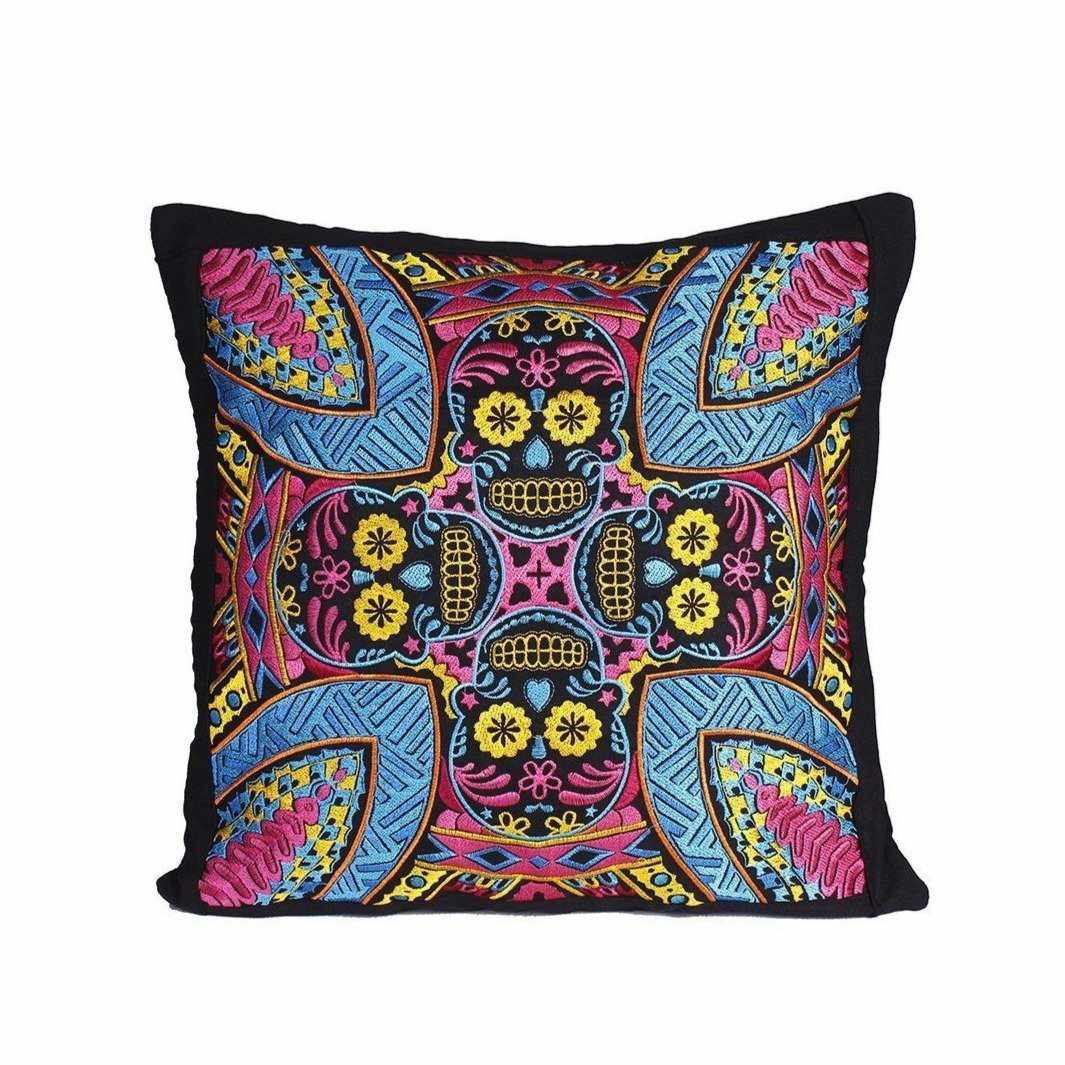 Skull Embroidered Pillow Cover - Thailand Decor La Vie Bien Skull Embroidered Pillow Cover - Thailand
