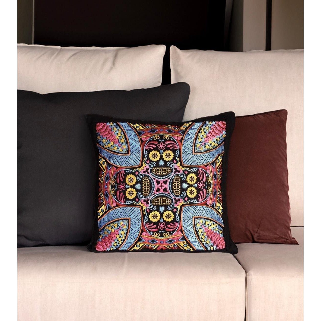 Skull Embroidered Pillow Cover - Thailand Decor La Vie Bien Skull Embroidered Pillow Cover - Thailand