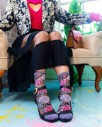 Skulls & Roses Black Sheer Crew Sock by Sock Candy