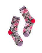 Skulls & Roses Black Sheer Crew Sock by Sock Candy
