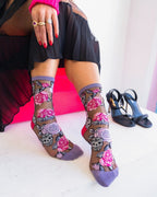 Skulls & Roses Black Sheer Crew Sock by Sock Candy
