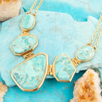 Slabs of Blue Turquoise Golden Statement Necklace by Barse Jewelry