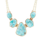 Slabs of Blue Turquoise Golden Statement Necklace by Barse Jewelry
