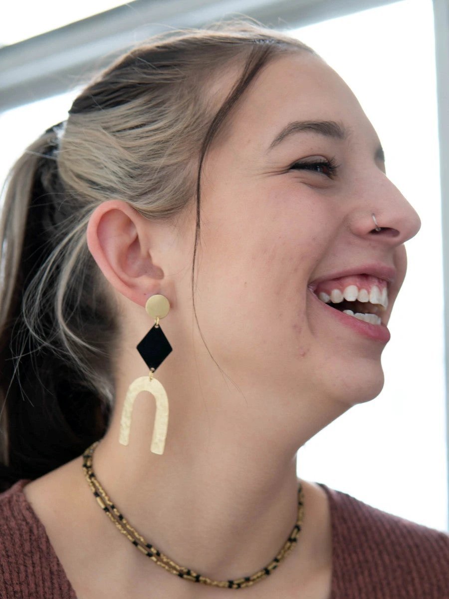 Slate + Gold Arch Earrings