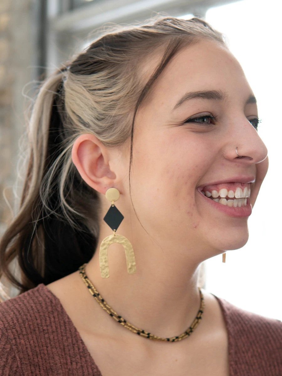 Slate + Gold Arch Earrings
