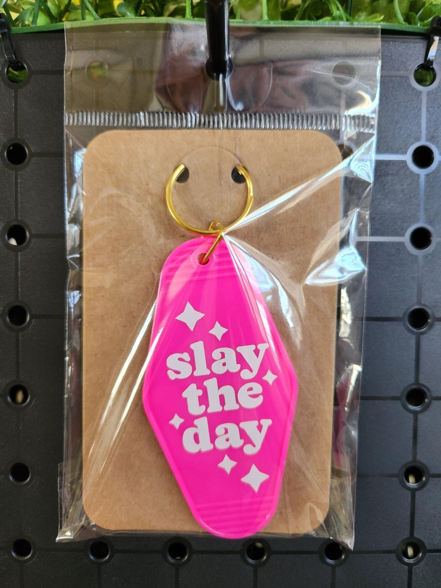 Slay the Day Pink Motel Keychain by Hoosier Handkerchief Company