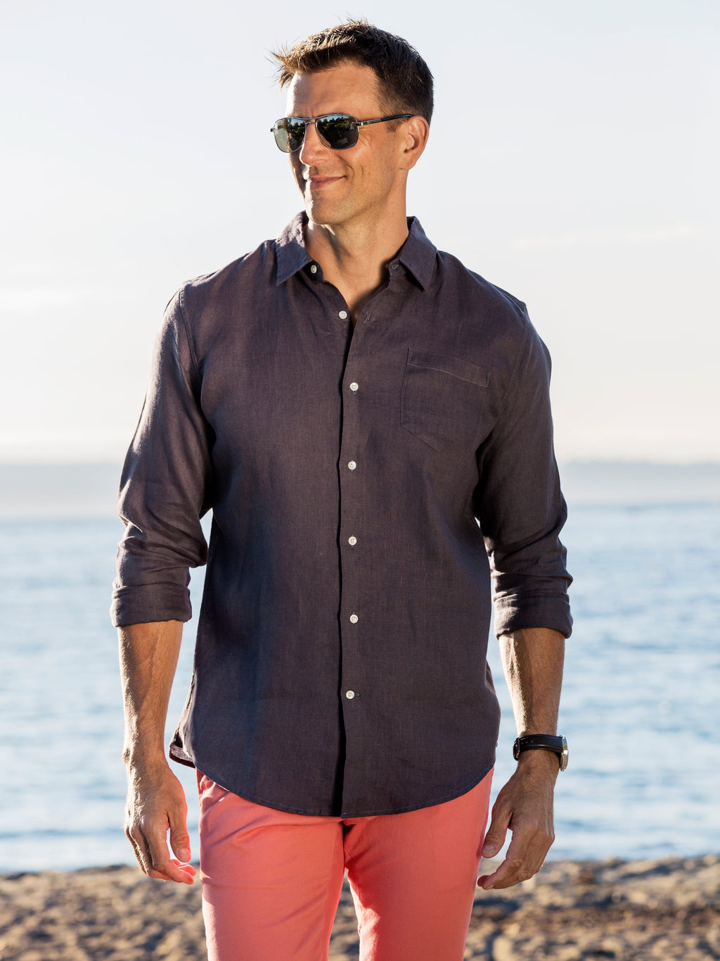 Men's Regular Fit Long Sleeve 100% Linen Shirt