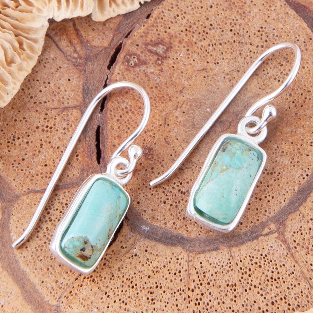 Small Blue Turquoise and Sterling Silver Drop Earrings Earrings La Vie Bien Small Blue Turquoise and Sterling Silver Drop Earrings